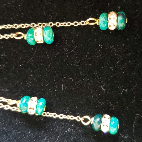 Gold Tone Dyed Turquoies Earrings. - Picture 4 of 10